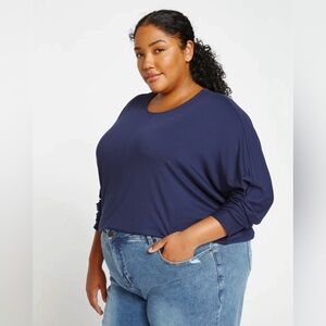 Universal Standard Liquid Jersey Crew Neck Dolman Top Tee Shirt XS 10 Navy Blue